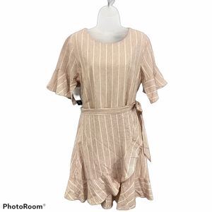 Lumiere Wrap Dress NWT Red Stripe Natural Beige Cotton Tie Waist Large